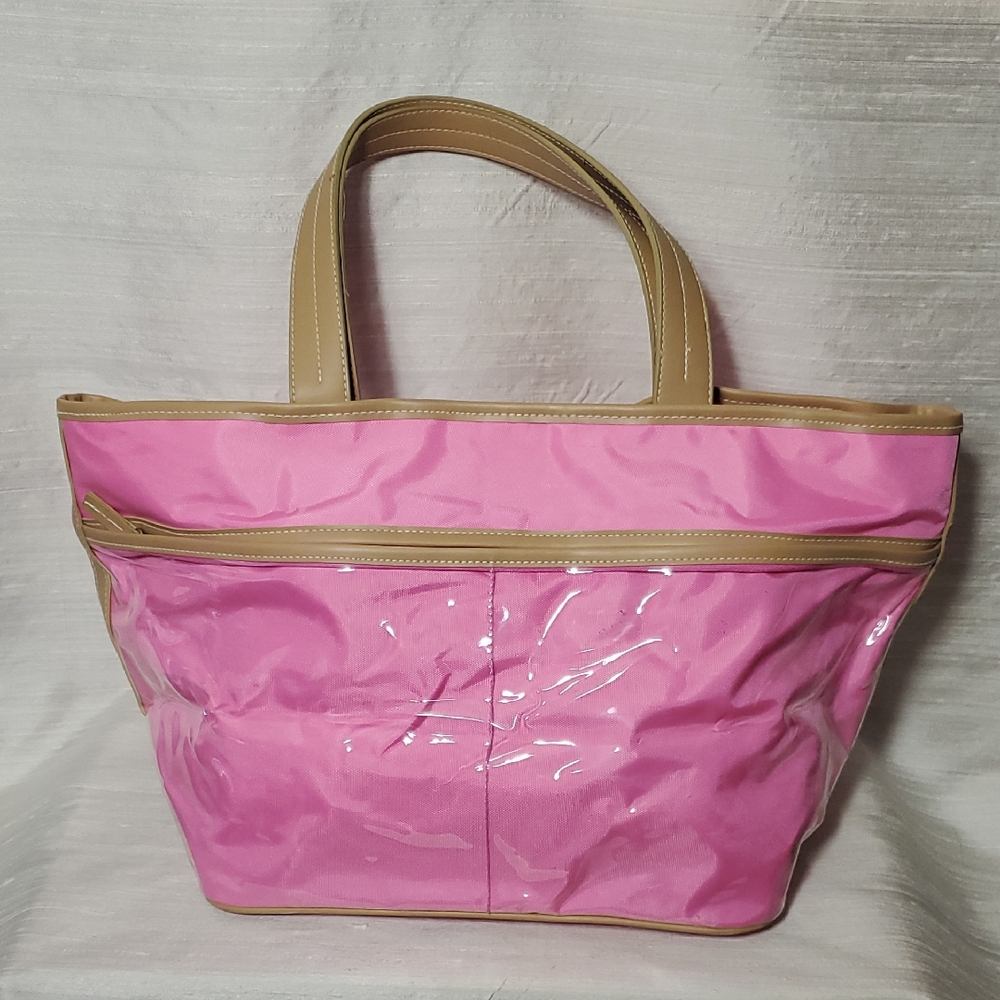 Pink Beachy Bag w/ Tan Accents & Clear Outer Pockets